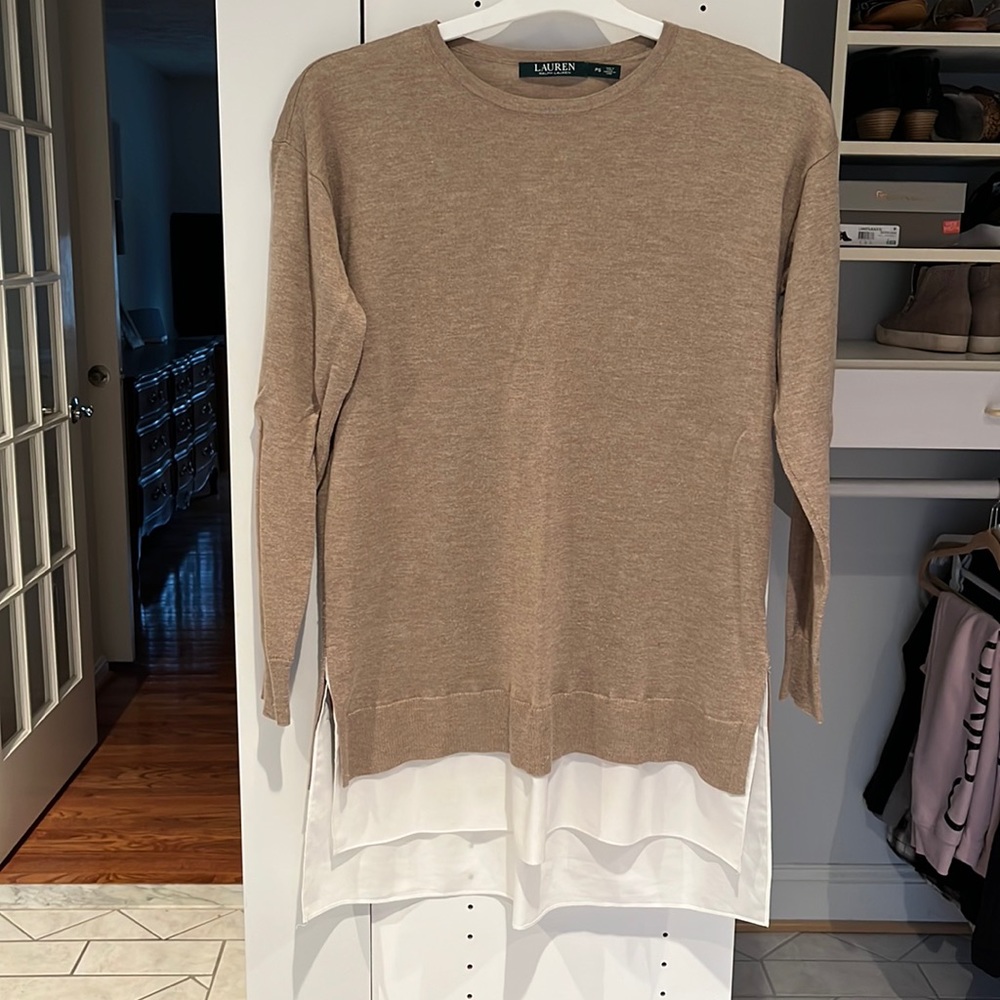 Petite sweater top/ multi level/ sweater and silk